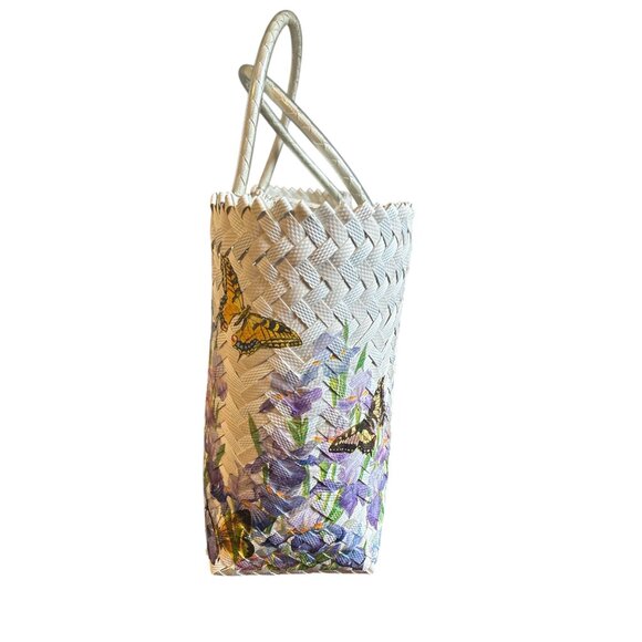 Decoupage Handwoven Straw Tote Bag With Butterfly & Floral Design(Price is firm) - Picture 4 of 6